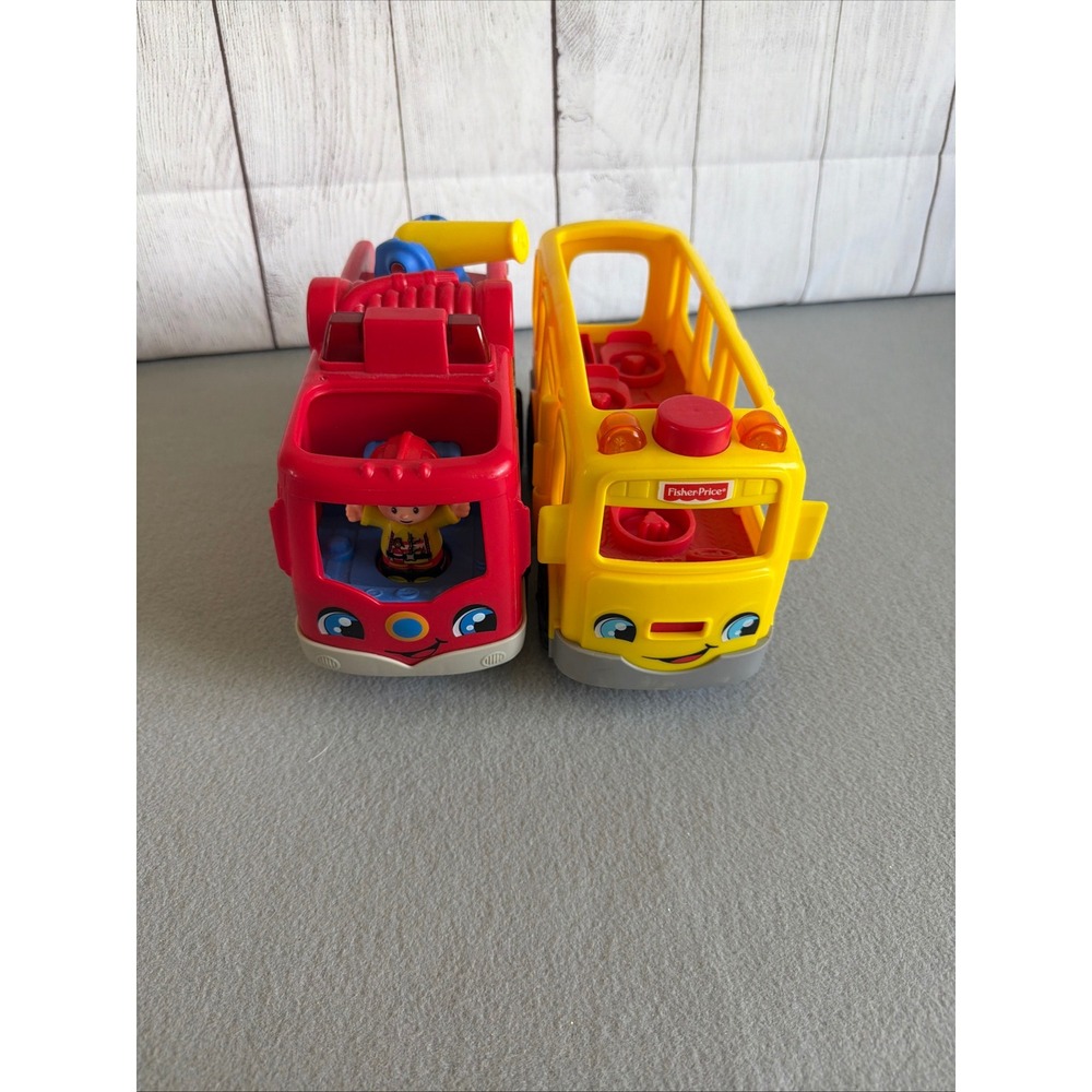 Fisher-Price Little People Fire Truck and School Bus Vehicle Set with Figure